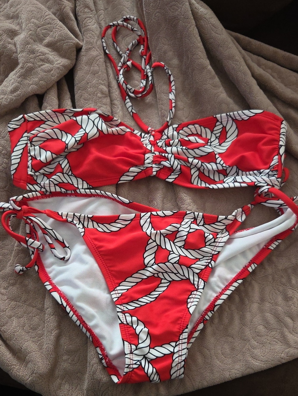 Old Navy Red Rope-Print Bandeau Bikini Set